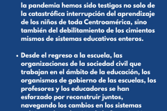 ¿QUÉ ES RECARGA? En los años transcurridos desde el inicio de la pandemia hemos sido testigos no solo de la catastrófica interrupción del aprendizaje de los niños de toda Centroamérica, sino también del debilitamiento de los cimientos mismos de sistemas educativos enteros.   Desde el regreso a la escuela, las organizaciones de la sociedad civil que trabajan en el ámbito de la educación, los organismos de gobierno de las escuelas, los profesores y los educadores se han esforzado por reconstruir juntos, navegando los cambios en los sistemas políticos y la reducción de la financiación en ambos países.